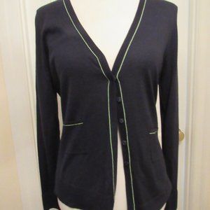 Elie Tahari Merino Wool Navy V-Neck Cardigan – Med